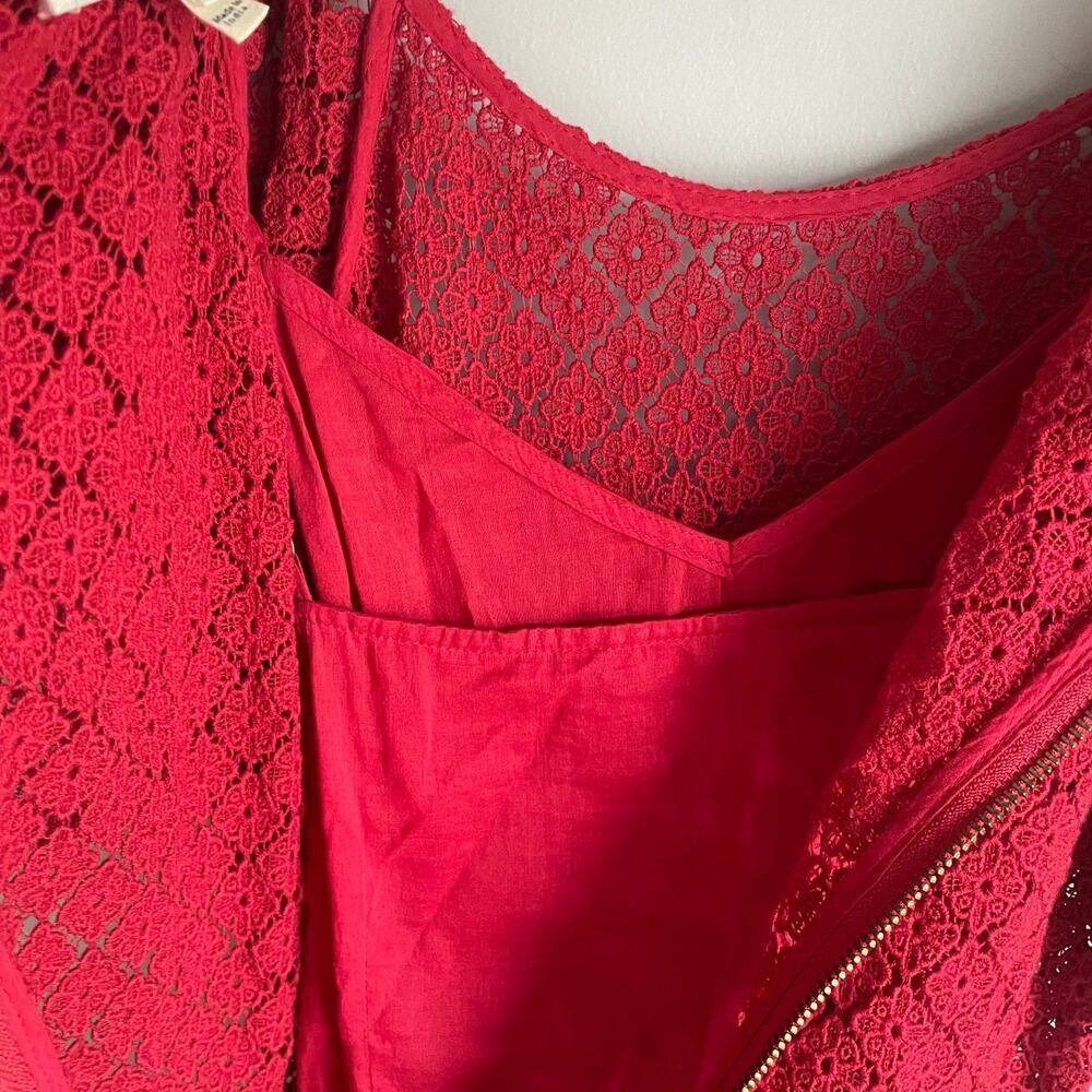 The Great. The Harmony Cotton-Guipure Lace Midi Dress Red Cottagecore sz 0 - Picture 5 of 8